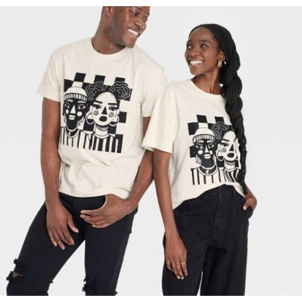 Target Black History Month Graphic Tee Cream Black Art Short Sleeve, Women XL